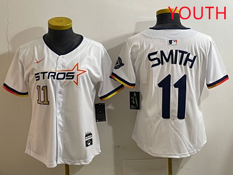 Youth Houston Astros #11 Smith White three generations Joint Name Nike 2025 MLB Jersey style 3->youth mlb jersey->Youth Jersey